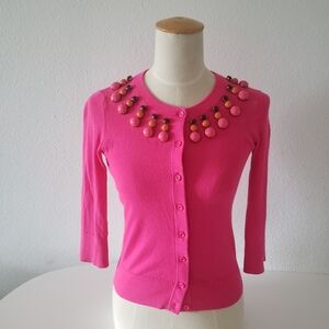 KATE SPADE NEW YORK RIO EMBELLISHED 3/4 SLEEVE CARDIGAN IN RIOPINK